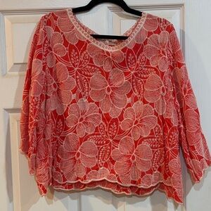 Solitaire Red Floral Lace Blouse